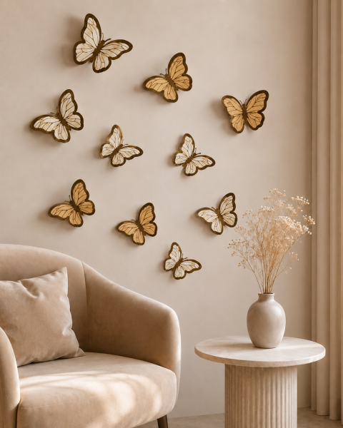 Kelebek Pasta ve Balon Zinciri Süsü 63 Adet 4-6 Cm Gold Yaldızlı Sert Karton Parti Süs Latte