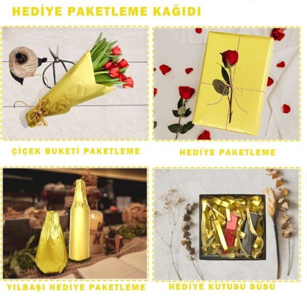 Pelur Kağıt 17 gr/m. & 50*70 cm - 15'li Paket Altın Renk