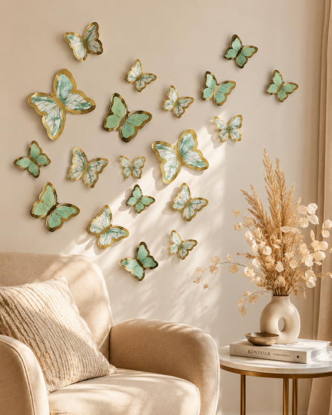 Kelebek Pasta ve Balon Zinciri Süsü 63 Adet 4-6 Cm Gold Yaldızlı Sert Karton Parti Süs Mint