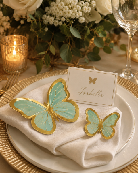 Kelebek Pasta ve Balon Zinciri Süsü 63 Adet 4-6 Cm Gold Yaldızlı Sert Karton Parti Süs Mint
