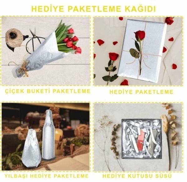 Pelur Kağıt 17 gr/m. & 50*70 cm - 15'li Paket Gümüş Renk