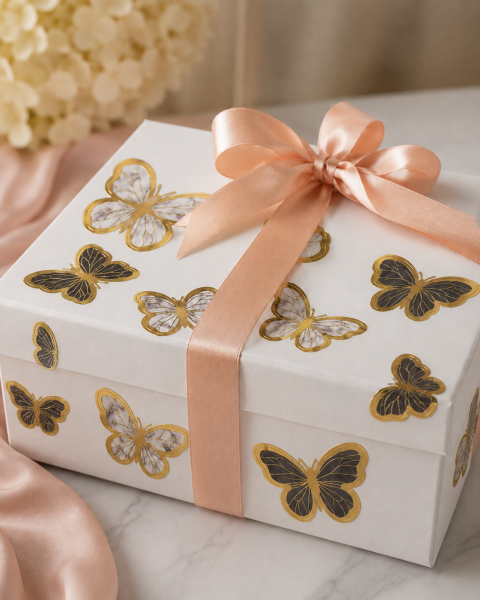 Kelebek Pasta ve Balon Zinciri Süsü 63 Adet 4-6 Cm Gold Yaldızlı Sert Karton Parti Süs Oniks