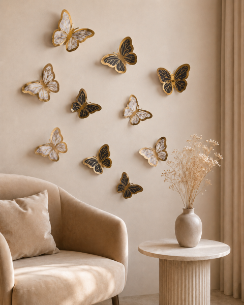 Kelebek Pasta ve Balon Zinciri Süsü 63 Adet 4-6 Cm Gold Yaldızlı Sert Karton Parti Süs Oniks