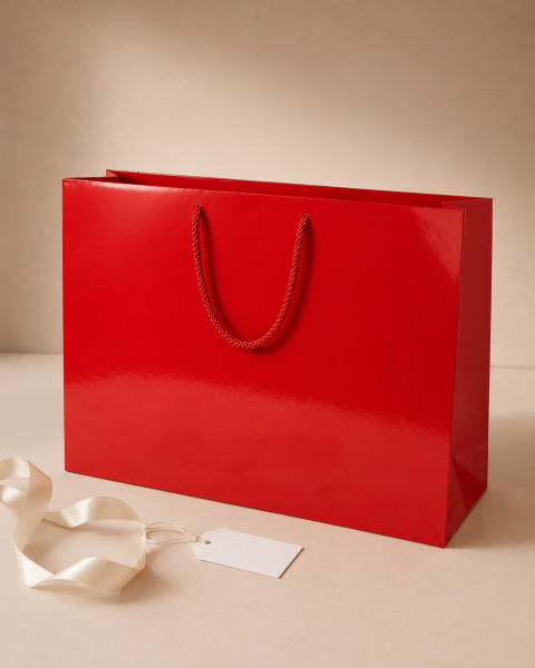 38 x 54 x 10 cm Premium Karton Hediye Çantası | Şık ve Dayanıklı Hediye Poşeti Kırmızı - 5 Adet