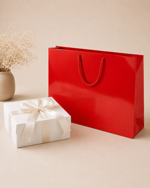 38 x 54 x 10 cm Premium Karton Hediye Çantası | Şık ve Dayanıklı Hediye Poşeti Kırmızı - 10 Adet
