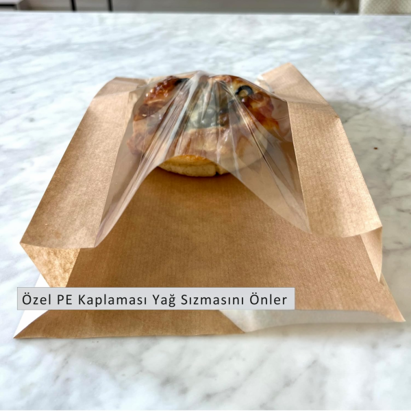 Kraft Şamua Pencereli Kese Kağıdı, Çizgili Hediye Ambalaj Poşeti, 500 Adet - 12x25