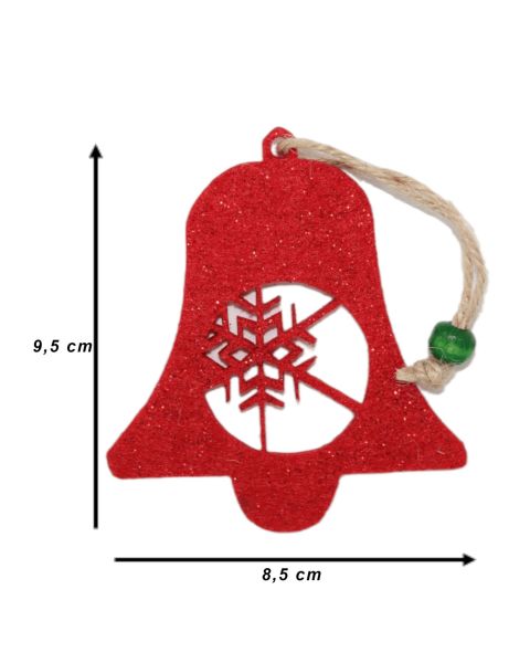 Yılbaşı Ağacı Süsleme Seti - Simli Keçe Hediye Paketi Süsleme - 5 Adet 9.5x8.5 cm  ÇKT001 Kırmızı Renk