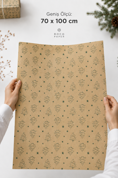 Kraft Yeşil Çam Ağacı Desenli Ambalaj Kağıdı 40 gr. 70x100 cm 10'lu Paket