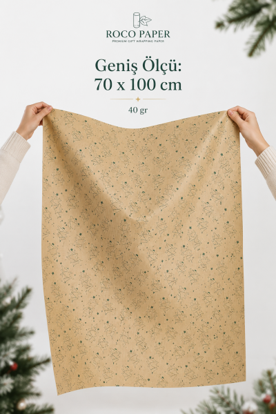 Kraft Yeşil Çam Ağacı Desenli Ambalaj Kağıdı 40 gr. 70x100 cm 10'lu Paket