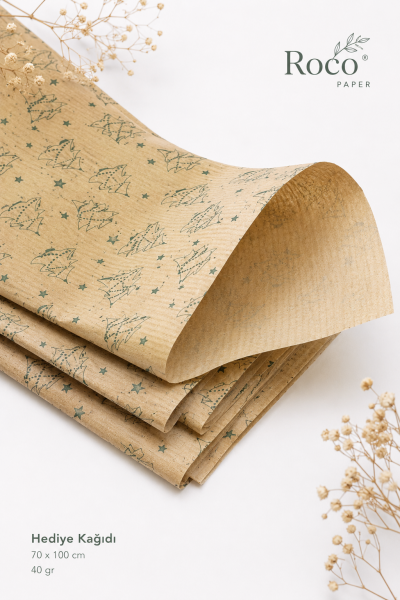 Kraft Yeşil Çam Ağacı Desenli Ambalaj Kağıdı 40 gr. 70x100 cm 10'lu Paket