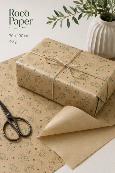 Kraft Yeşil Çam Ağacı Desenli Ambalaj Kağıdı 40 gr. 70x100 cm 10'lu Paket