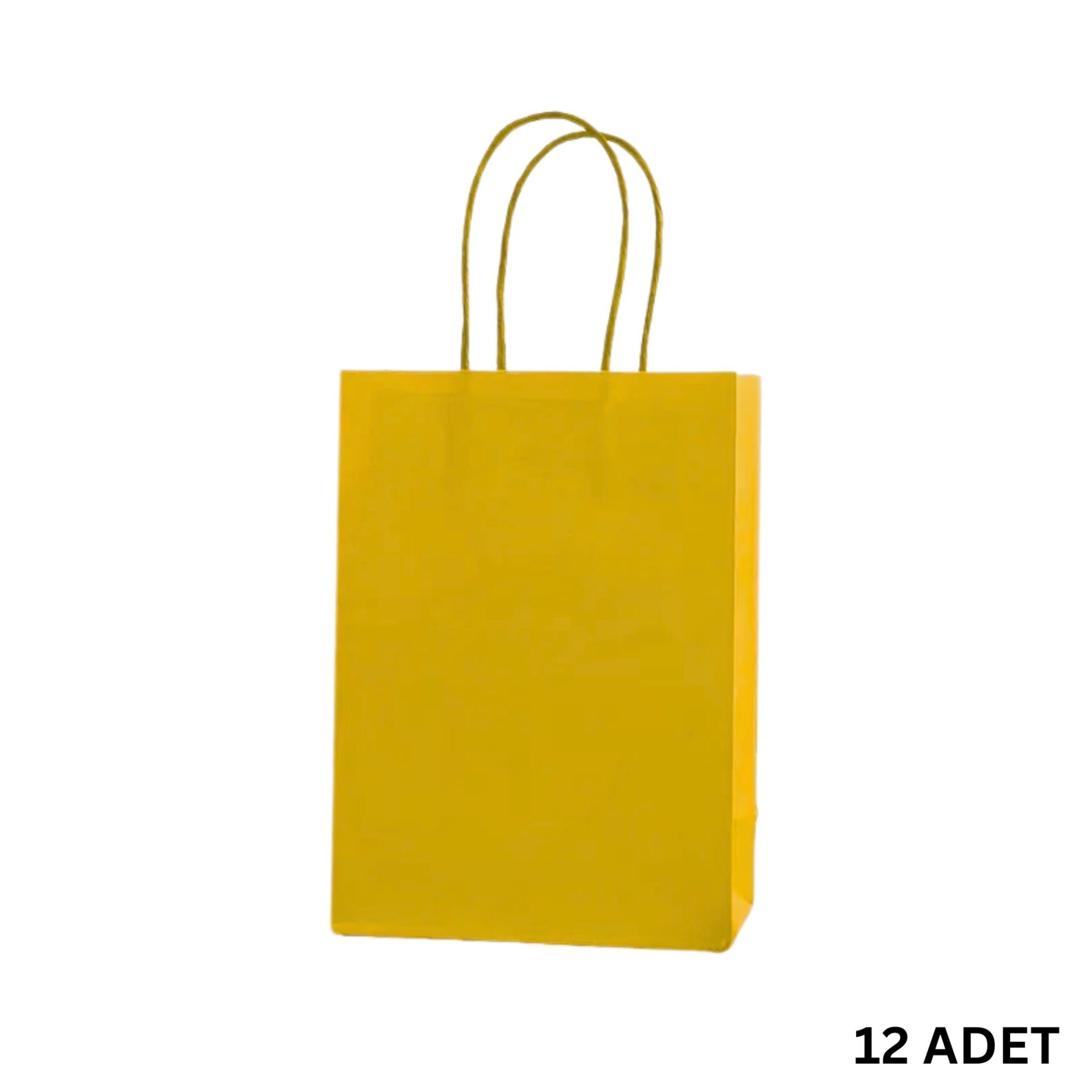 Büküm Saplı Mini Kağıt Çanta Seti-12li, Parti, Doğum Günü, Hediye Çantaları, 11x15x6 Cm, Sarı Renk
