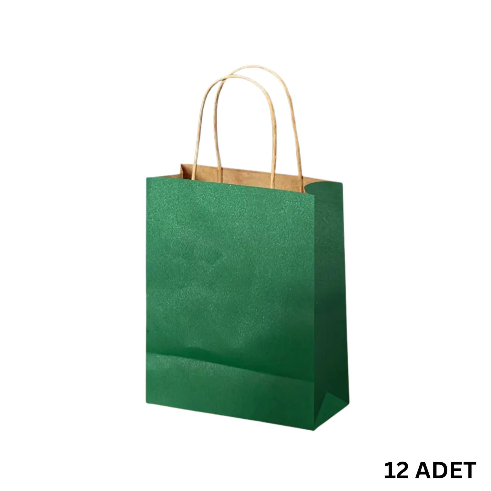 Büküm Saplı Mini Kağıt Çanta Seti-12li, Parti, Doğum Günü, Hediye Çantaları, 11x15x6 Cm, Yeşil Renk