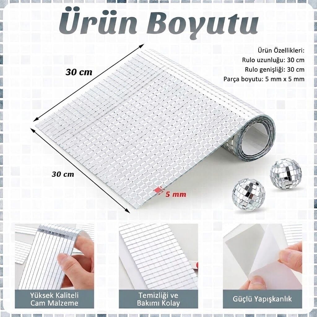Gümüş Cam Mozaic Ayna 5 x 5 mm Yapışkanlı, 3761 adet