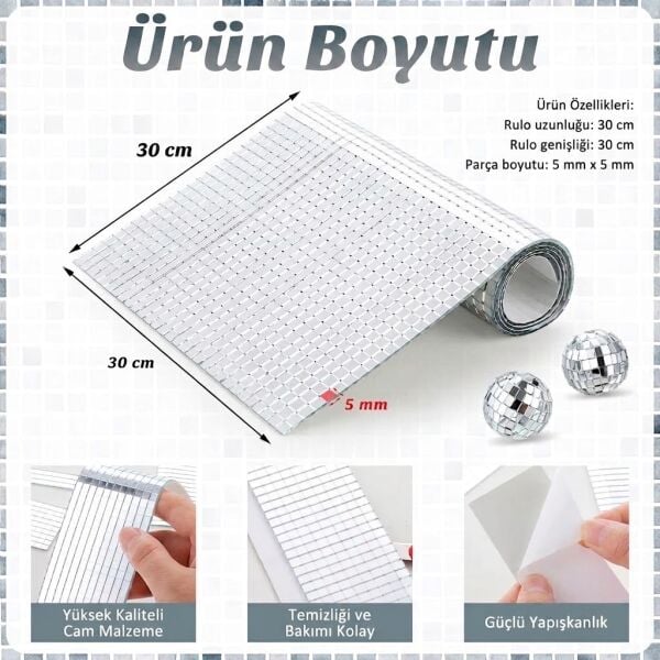 Gümüş Cam Mozaic Ayna 5 x 5 mm Yapışkanlı, 3761 adet