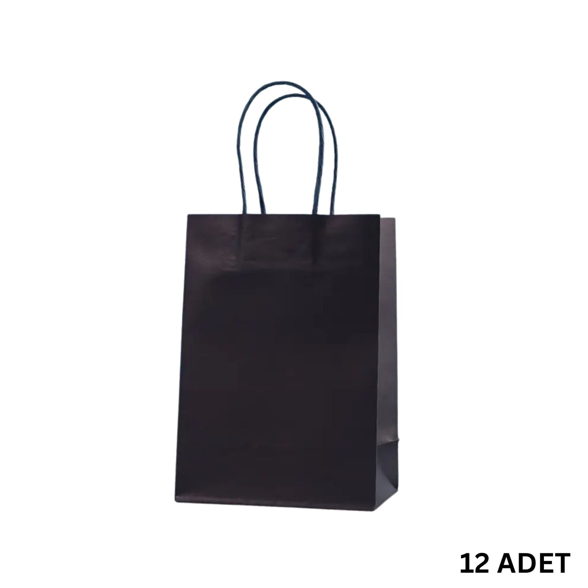 Büküm Saplı Mini Kağıt Çanta Seti-12li, Parti, Doğum Günü, Hediye Çantaları, 11x15x6 Cm, Siyah Renk