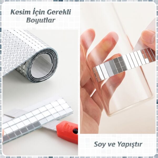 Gümüş Cam Mozaic Ayna 5 x 5 mm Yapışkanlı, 3761 adet
