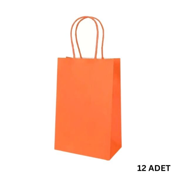 Büküm Saplı Mini Kağıt Çanta Seti-12li, Parti, Doğum Günü, Hediye Çantaları, 11x15x6 Cm, Turuncu
