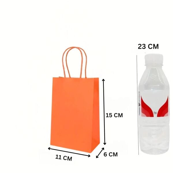 Büküm Saplı Mini Kağıt Çanta Seti-12li, Parti, Doğum Günü, Hediye Çantaları, 11x15x6 Cm, Turuncu