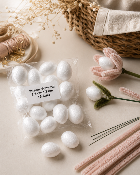 Strafor Yumurta Tomurcuk Çiçek Ortası 2,5 cm x 2 cm 15'li Paket