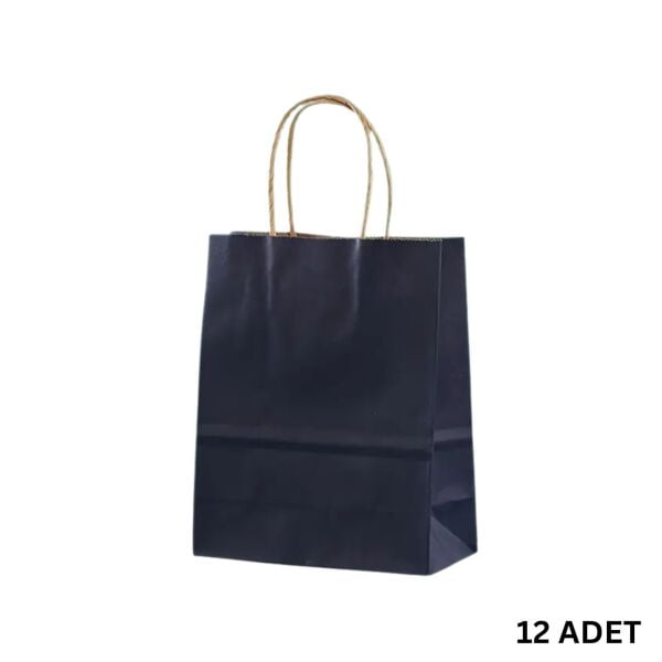 Büküm Saplı Mini Kağıt Çanta Seti-12li, Parti, Doğum Günü, Hediye Çantaları, 11x15x6 Cm, Lacivert