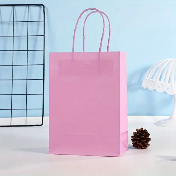 Büküm Saplı Mini Kağıt Çanta Seti-12li, Parti, Doğum Günü, Hediye Çantaları, 11x15x6 Cm, Pembe Renk