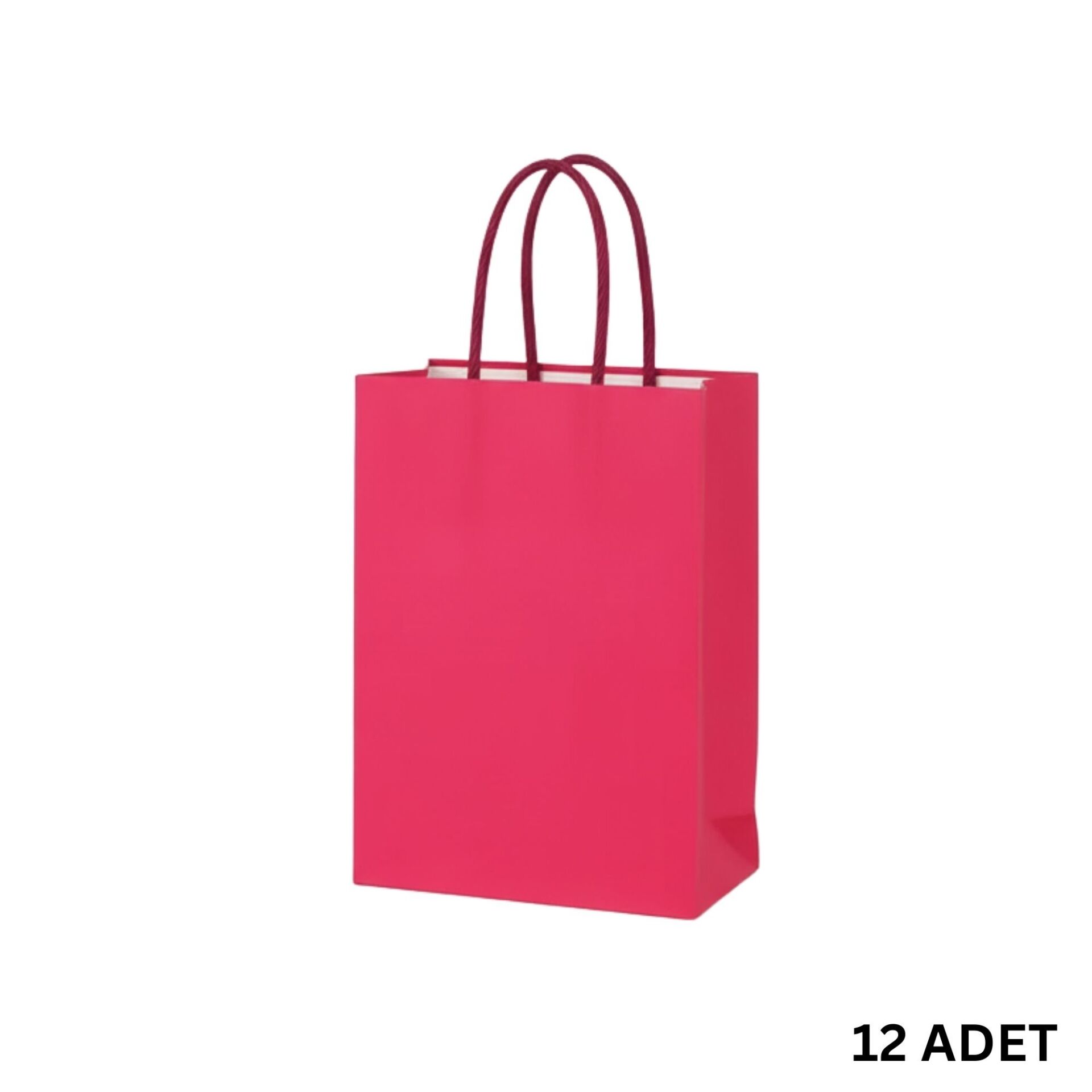 Büküm Saplı Mini Kağıt Çanta Seti-12li, Parti, Doğum Günü, Hediye Çantaları, 11x15x6 Cm, Koyu Pembe