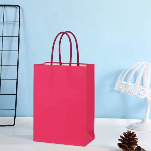 Büküm Saplı Mini Kağıt Çanta Seti-12li, Parti, Doğum Günü, Hediye Çantaları, 11x15x6 Cm, Koyu Pembe