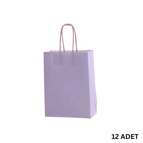 Büküm Saplı Mini Kağıt Çanta Seti-12li, Parti, Doğum Günü, Hediye Çantaları, 11x15x6 Cm, Lila