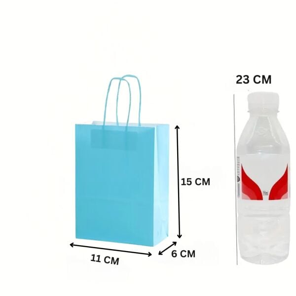 Büküm Saplı Mini Kağıt Çanta Seti-12li, Parti, Doğum Günü, Hediye Çantaları, 11x15x6 Cm, Açık Mavi