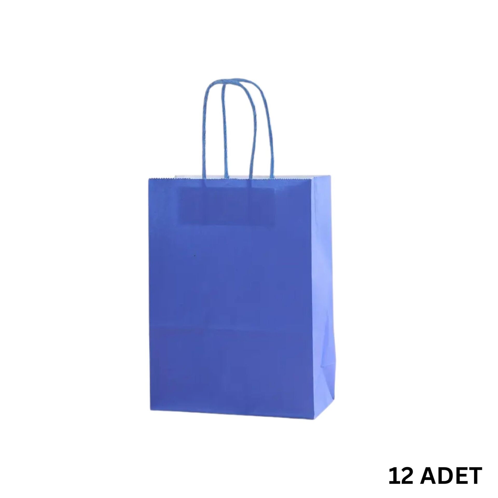 Büküm Saplı Mini Kağıt Çanta Seti-12li, Parti, Doğum Günü, Hediye Çantaları, 11x15x6 Cm, Mavi
