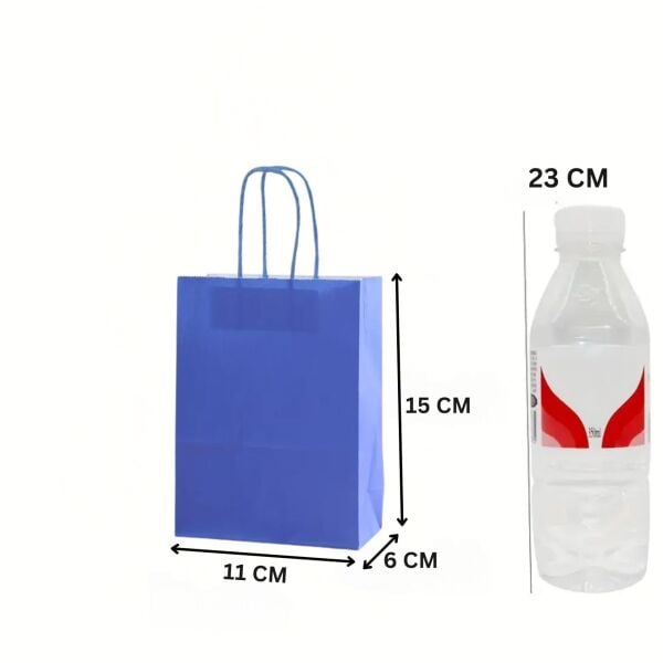 Büküm Saplı Mini Kağıt Çanta Seti-12li, Parti, Doğum Günü, Hediye Çantaları, 11x15x6 Cm, Mavi