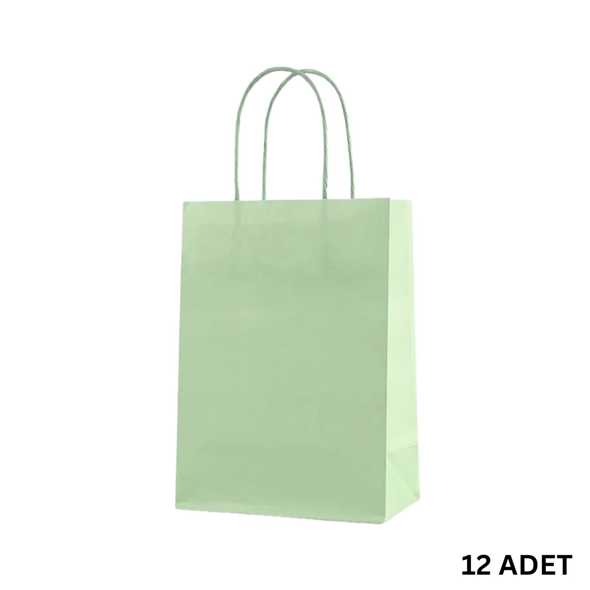 Büküm Saplı Mini Kağıt Çanta Seti-12li, Parti, Doğum Günü, Hediye Çantaları, 11x15x6 Cm, Nil Yeşili
