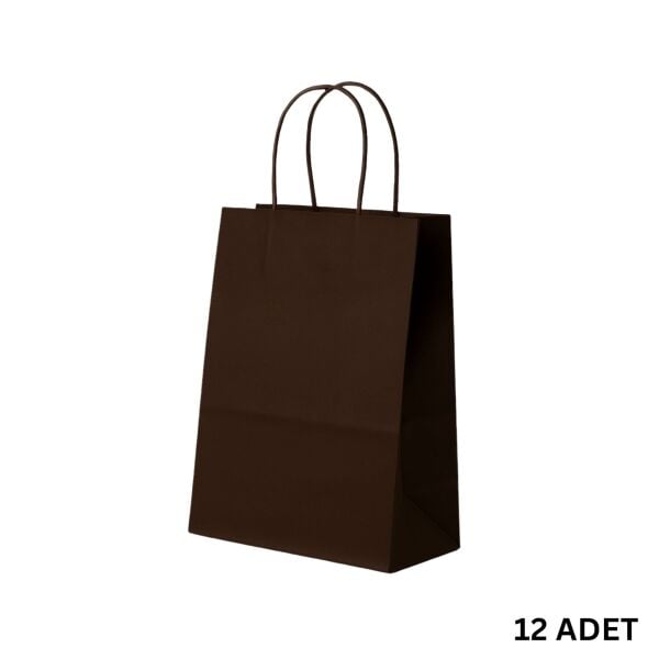Büküm Saplı Mini Kağıt Çanta Seti-12li, Parti, Doğum Günü, Hediye Çantaları, 11x15x6 Cm, Koyu Kahve