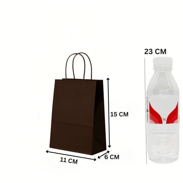 Büküm Saplı Mini Kağıt Çanta Seti-12li, Parti, Doğum Günü, Hediye Çantaları, 11x15x6 Cm, Koyu Kahve