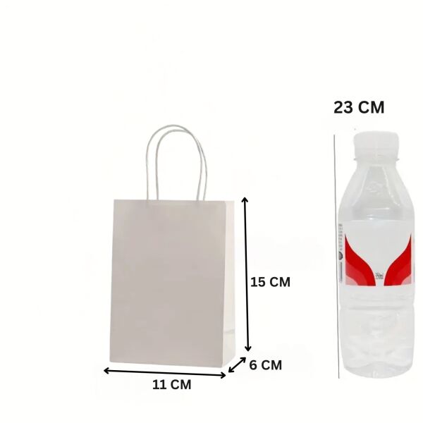 Büküm Saplı Mini Kağıt Çanta Seti-12li, Parti, Doğum Günü, Hediye Çantaları, 11x15x6 Cm, Gri Renk