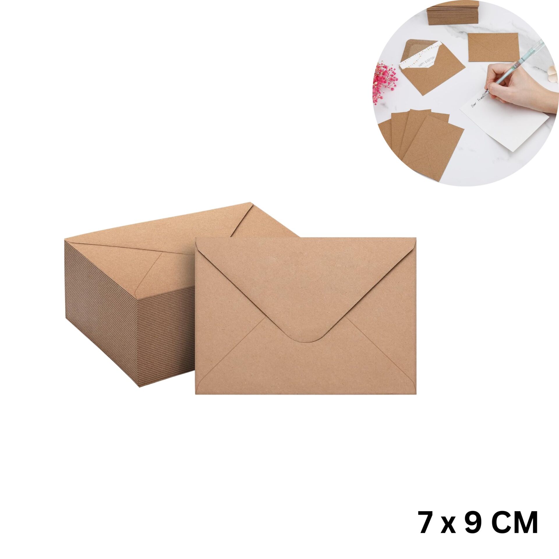 Kraft Zarf Seti, 50’li Paket – 7x9 cm, Mini Boy Davetiye, Kart, Fotoğraf ve Özel Gün Zarfları