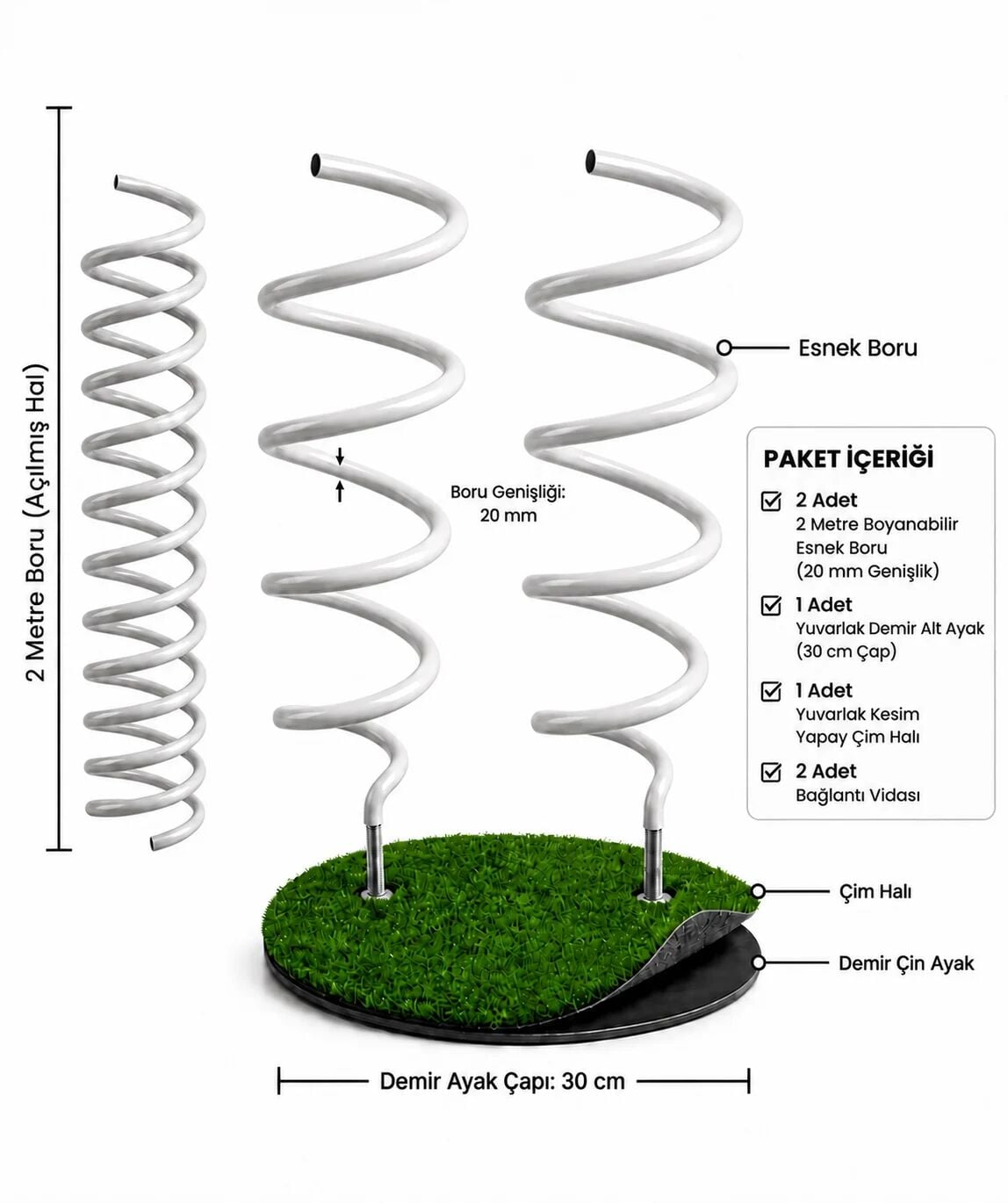 Dev Çiçek Yapım Seti, Bükülebilir ve Boyanabilir Esnek Boru, Demir Ayak Çim Halılı Nişan, Düğün, Vitrin Dekor Standı, 2li Set - 2x2 Metre