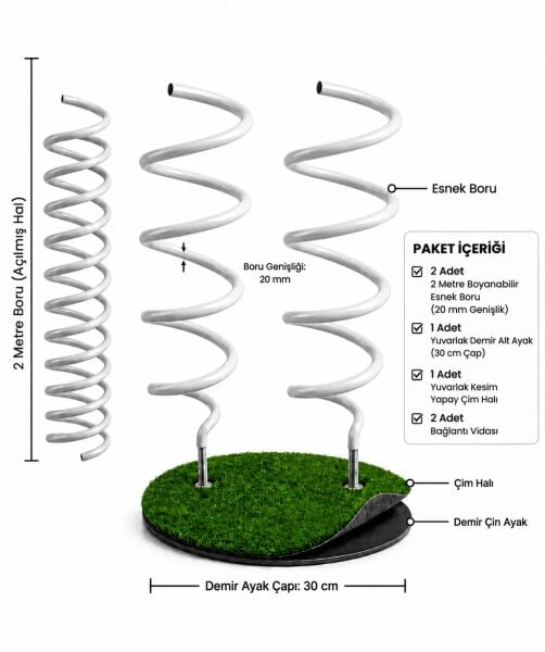 Dev Çiçek Yapım Seti, Bükülebilir ve Boyanabilir Esnek Boru, Demir Ayak Çim Halılı Nişan, Düğün, Vitrin Dekor Standı, 2li Set - 2x2 Metre