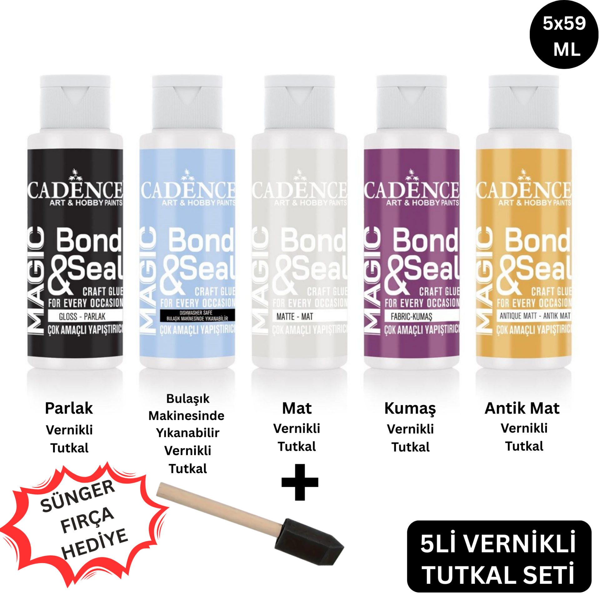 Magic Bond Seal Yapıştırıcı Seti 5li, Dekopaj Vernikli Tutkal, Krapon Çiçek, Kumaş ve Ahşap İçin