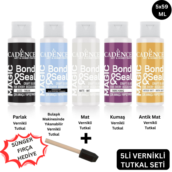 Magic Bond Seal Yapıştırıcı Seti 5li, Dekopaj Vernikli Tutkal, Krapon Çiçek, Kumaş ve Ahşap İçin