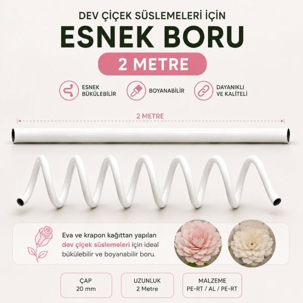 Dev Çiçek Yapım Borusu, Eva, Krapon, Organze Tül İçin Esnek, Boyanabilir Dekoratif Boru,