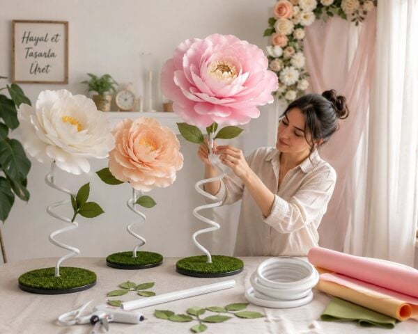 Dev Çiçek Yapım Borusu, Eva, Krapon, Organze Tül İçin Esnek, Boyanabilir Dekoratif Boru, 3 METRE