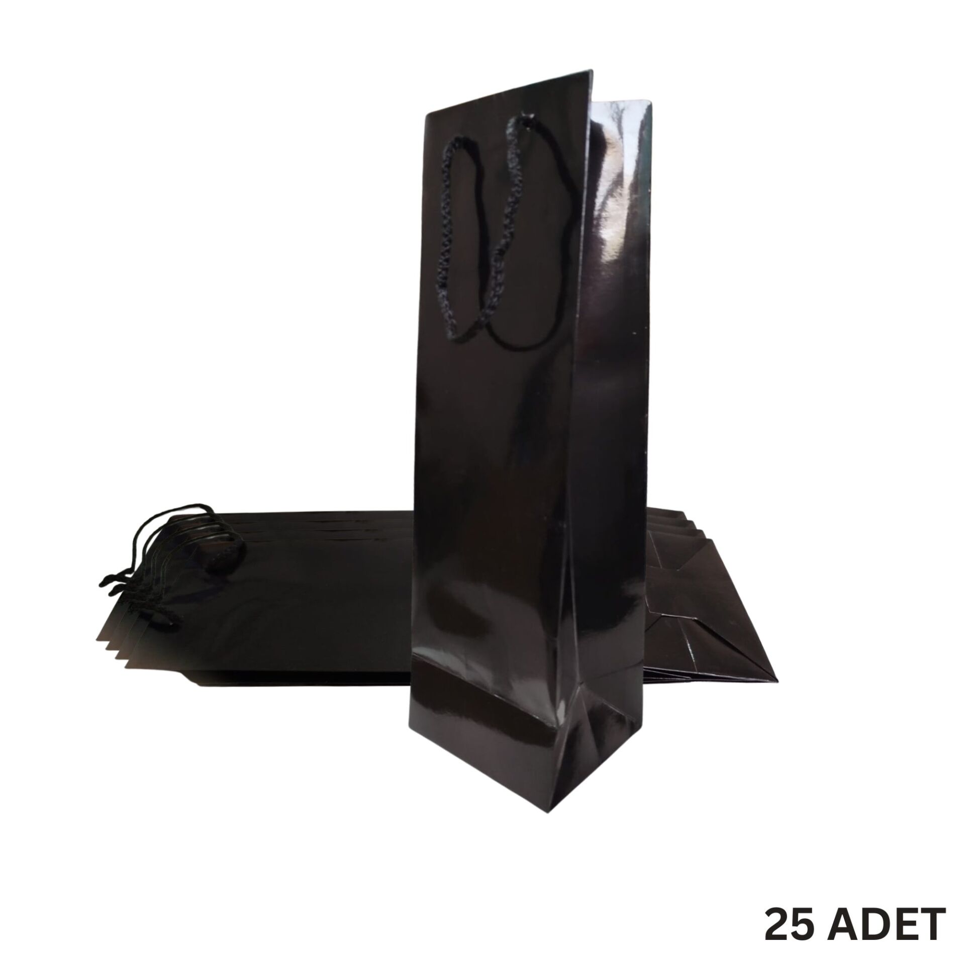 Şişe Taşıma Çantası, Şişelik, Hediye, Alışveriş, Parti için Karton Çanta, Siyah, 25 Adet,38x12x10 Cm