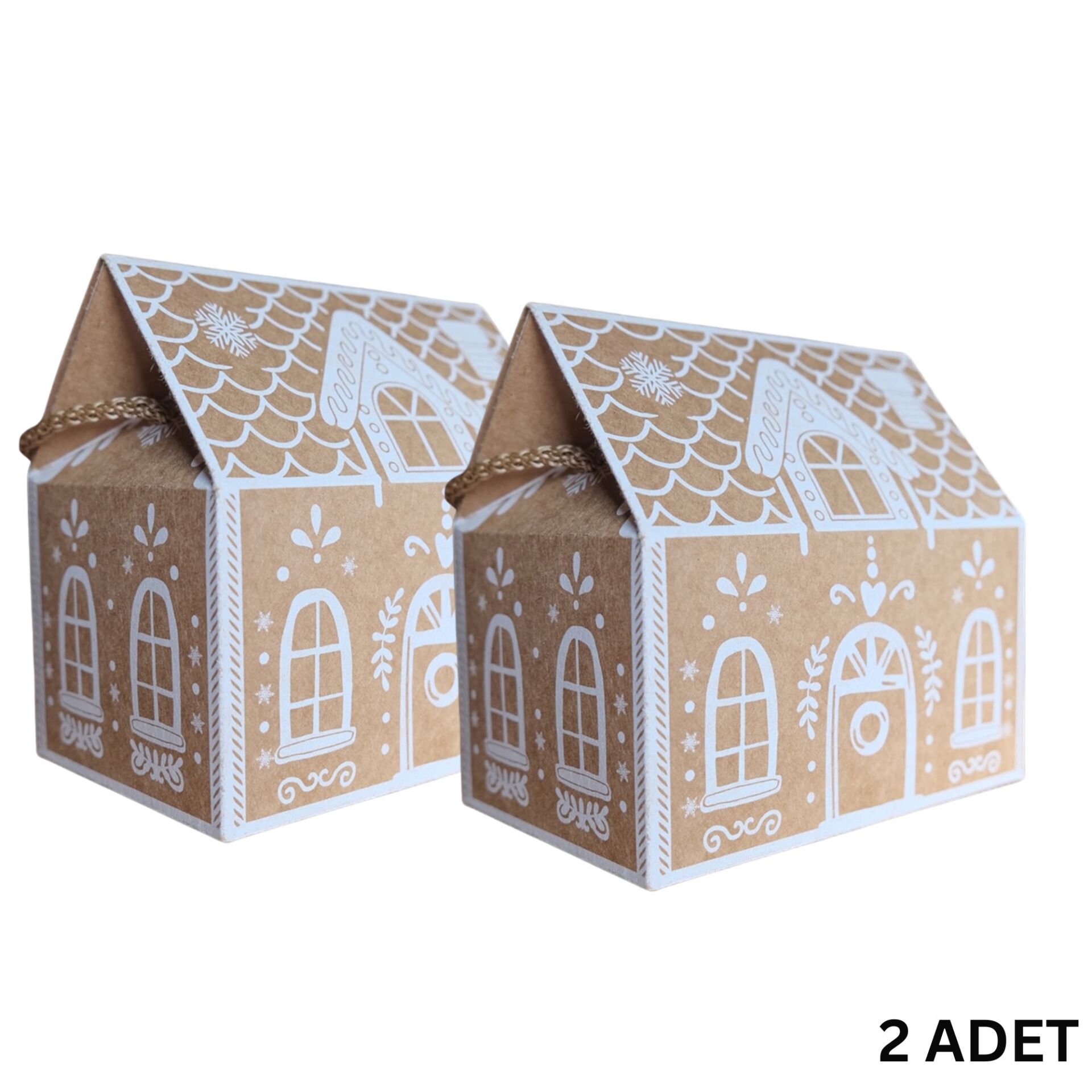 Yılbaşı Ev Tasarımlı Kutu Çanta, Dekoratif Yeniyıl, Düğün Hediye Çantası,Baskılı-2li, 9.5x14.5x15 Cm