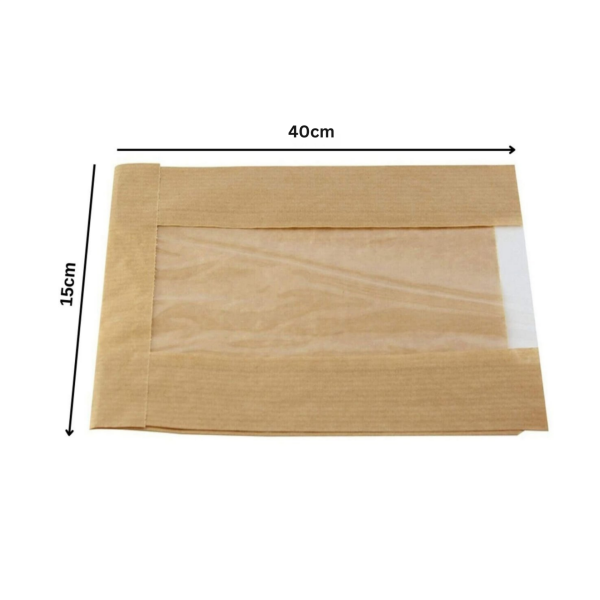 Kraft Şamua Pencereli Kese Kağıdı, Körüklü, V Tabanlı Doğal Ambalaj Poşeti, Hediyelik, Gıda, Butik Paketleme 100 Adet - 15x40