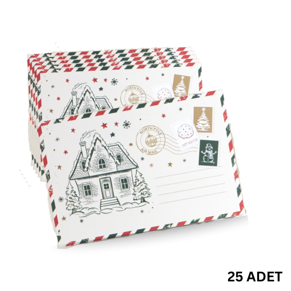 Yılbaşı Ev Temalı Kartpostal Seti, Yeniyıl, Noel, Tebrik ve Hediye Kartları, 25 Adet, 10x15 Cm