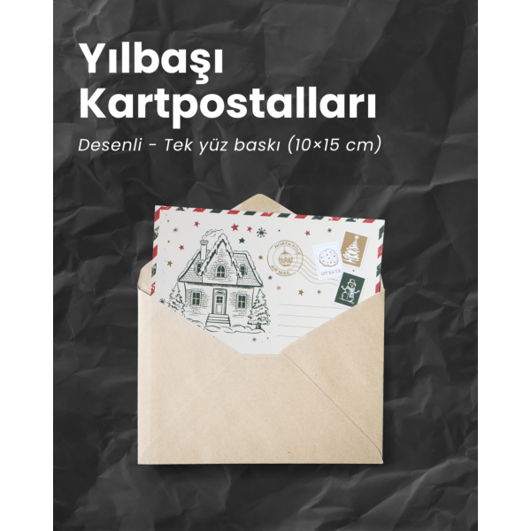 Yılbaşı Ev Temalı Kartpostal Seti, Yeniyıl, Noel, Tebrik ve Hediye Kartları, 25 Adet, 10x15 Cm