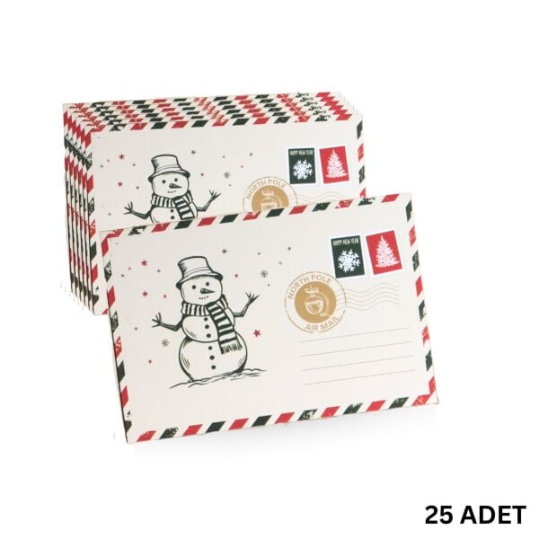 Yılbaşı Kardan Adam Kartpostal Seti, Yeniyıl, Noel, Tebrik ve Hediye Kartları, 25 Adet, 10x15 Cm