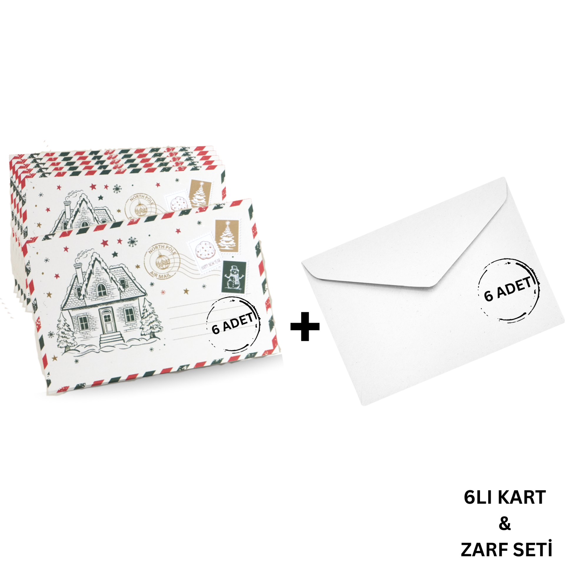 Yılbaşı Ev Temalı Kartpostal Seti, Yeniyıl, Noel, Tebrik ve Hediye Kartları, 6 Adet, 10x15 Cm